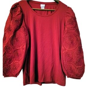 Chicos Red Rose Sleeve Applique Size O Xs 4 NWT